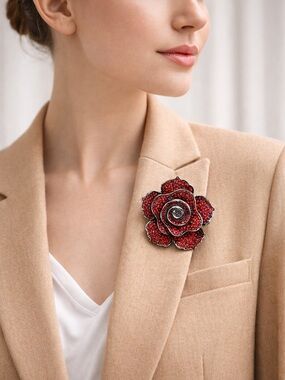 Red Rose Crystal Brooch